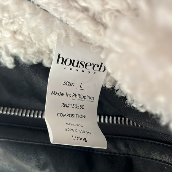 NWT. House of CB Black Shearling Vegan Leather Aviator Jacket Size Large - Picture 12 of 14